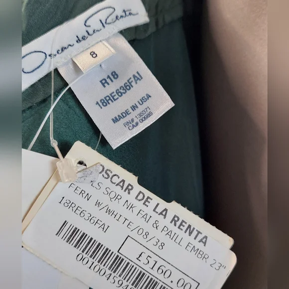 ❤️BUY2️⃣GET1️⃣🆓 $6,740 NEW OSCAR DE LA RENTA GREEN WHT SILK FLORAL DRESS 8 - Picture 2 of 15